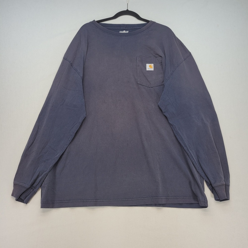 Carhartt Long Sleeve T-Shirt Mens 2XL Navy Blue Faded Workwear Pocket K126 NVY